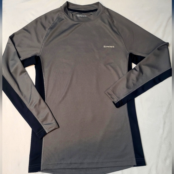 Simms Men's Performance Crewneck Long Sleeve Shirt Size Medium Mesh Gray Black - Picture 1 of 9